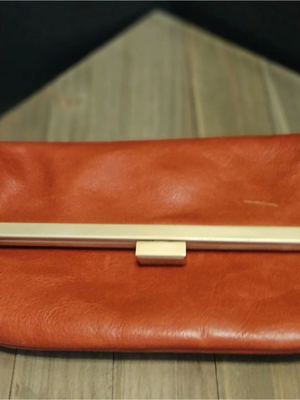 latico Burnt Orange Leather Frame Clutch with Gold Hardware
